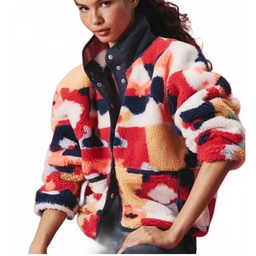 FREE PEOPLE  Movement Hit The Slopes Printed Fleece Jacket Sunset Large Boxy Fit